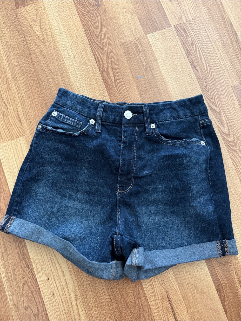 No Boundaries Dark Blue Denim Rolled Hem Shorts